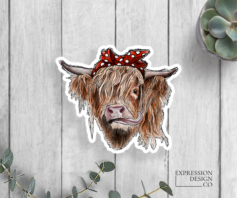 Cow With Bandana Vinyl Sticker