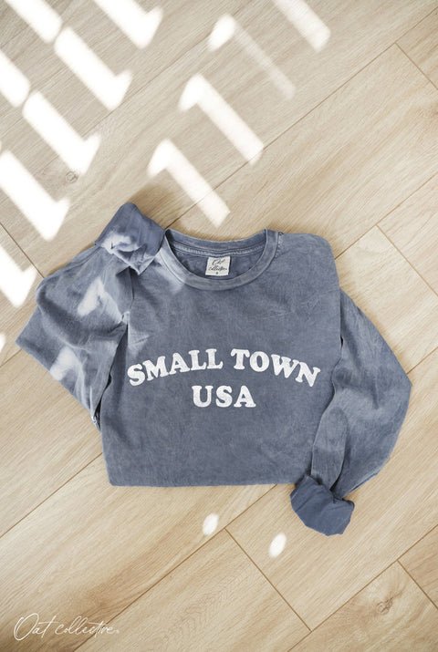 SMALL TOWN USA Mineral Washed Long Sleeve Graphic